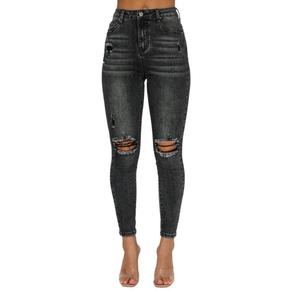 NWT White Fox Boutique High Waist Skinny Jeans Black Acid / Large